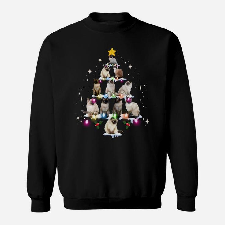 Cute Siamese Cats Tree Tee - Merry Christmas Cat Lover Gift Sweatshirt Sweatshirt