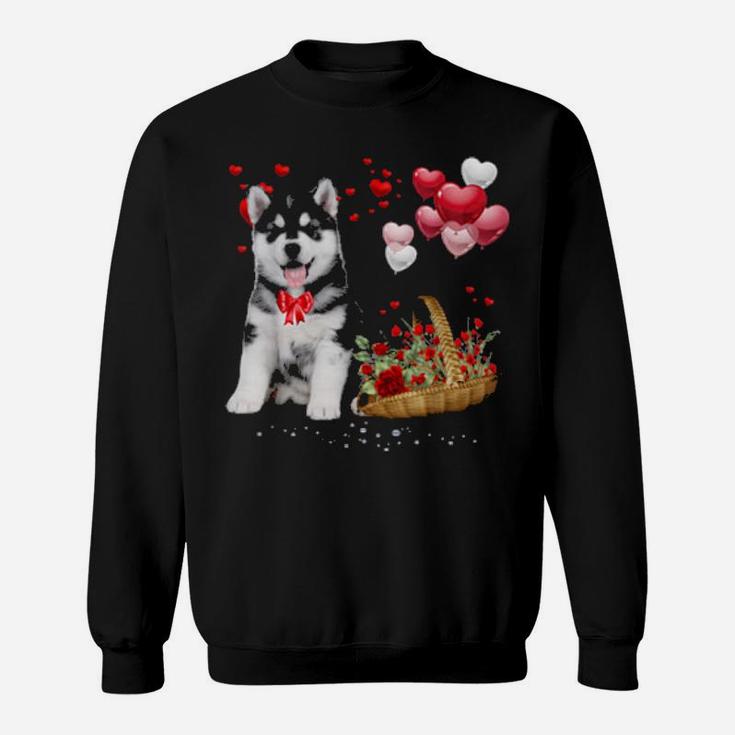 Cute Siberian Husky Balloon Heart Valentine's Day Valentine Sweatshirt