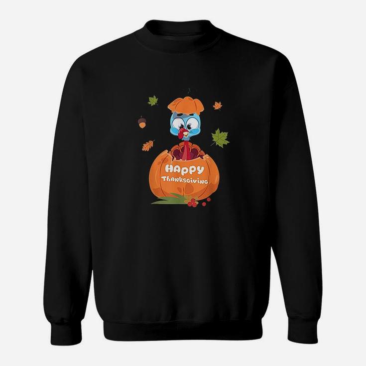 Cute Turkey Pilgrim In Pumpkin Thanksgiving Kids Sweatshirt