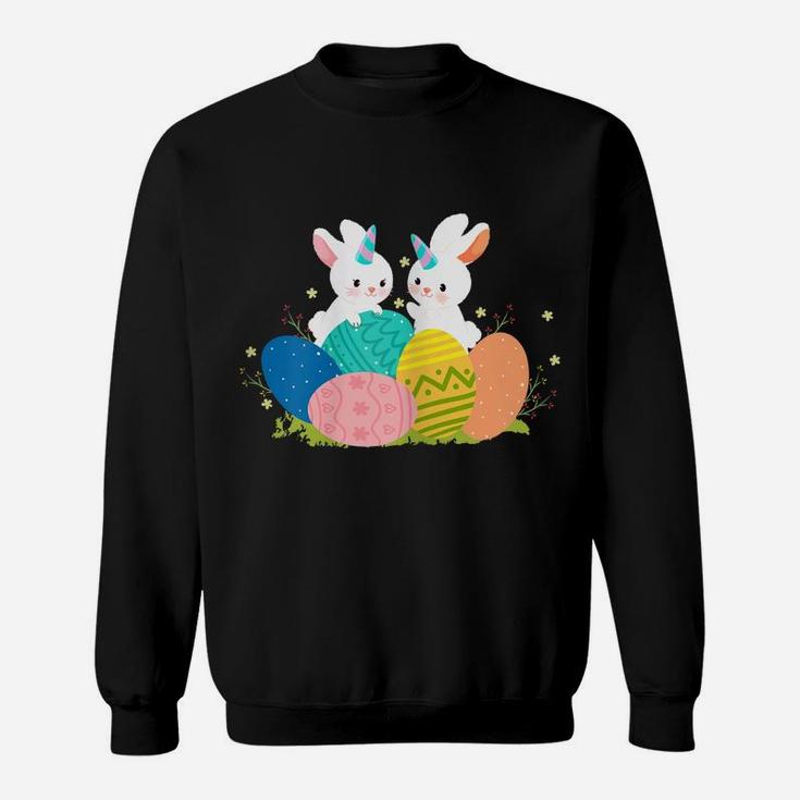 Cute Unicorn Bunny Girls Toddler Eggs Hunting Easter Pajama Sweatshirt