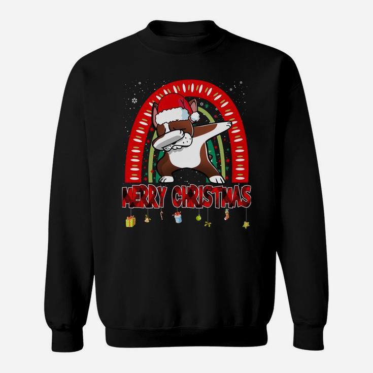 Dabbing Boston Terrier Dog Boho Rainbow Funny Christmas Sweatshirt