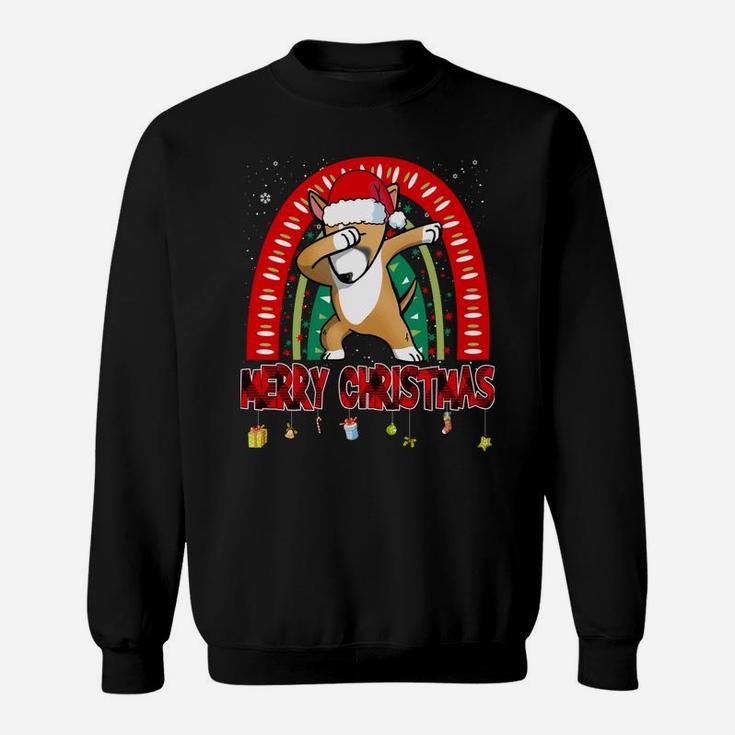 Dabbing Bull Terrier Dog Boho Rainbow Funny Merry Christmas Sweatshirt