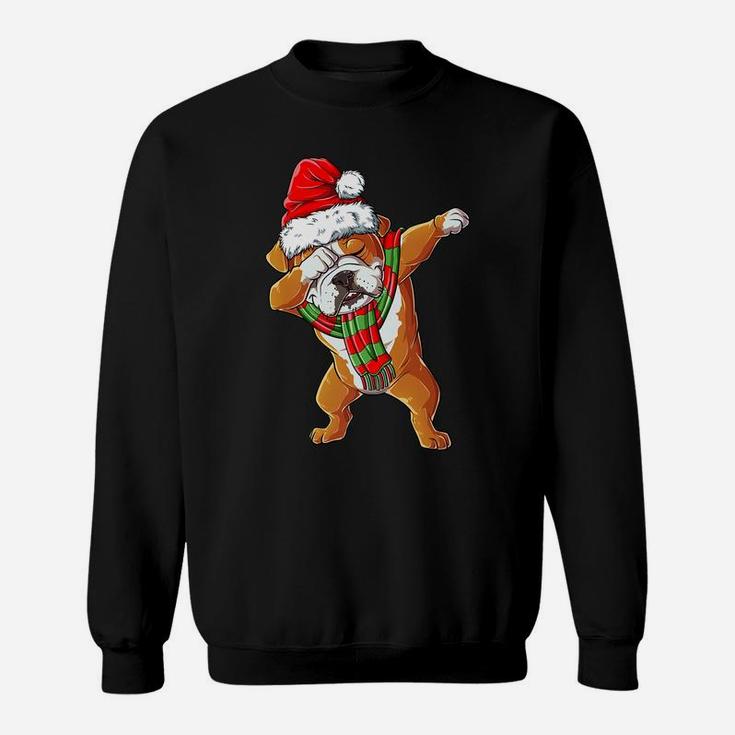 Dabbing English Bulldog Santa Christmas Gifts Kids Boys Xmas Sweatshirt