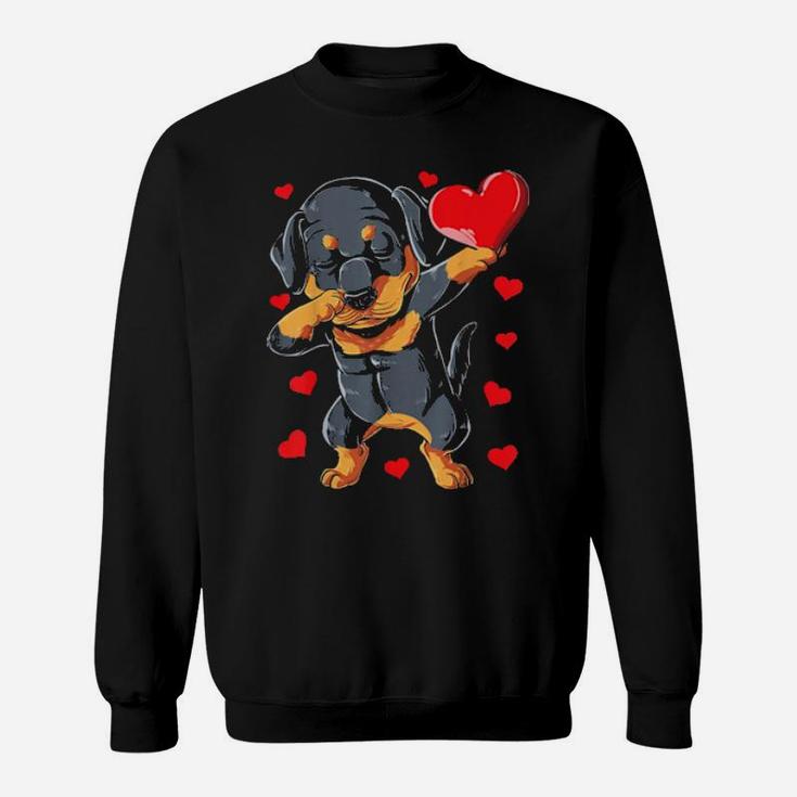 Dabbing Rottweiler Valentines Day  Dog Lover Heart Boys Sweatshirt