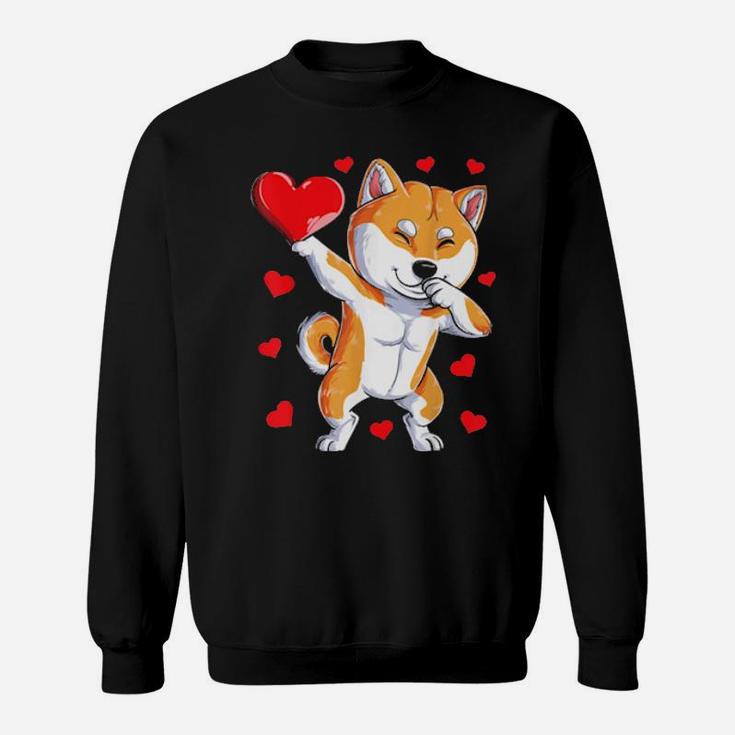 Dabbing Shiba Inu Valentines Day Shirt Dog Lover Heart Boys Sweatshirt