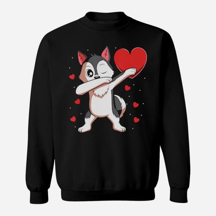Dabbing Siberian Husky Heart Valentines Day Gift Boys Girls Sweatshirt
