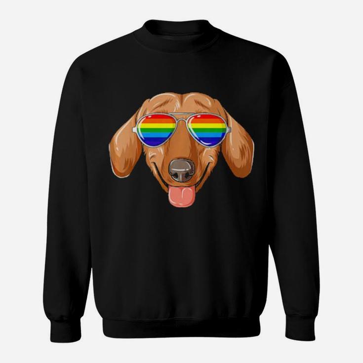 Dachshund Gay Pride Flag Lgbt Rainbow Sunglasses Sweatshirt