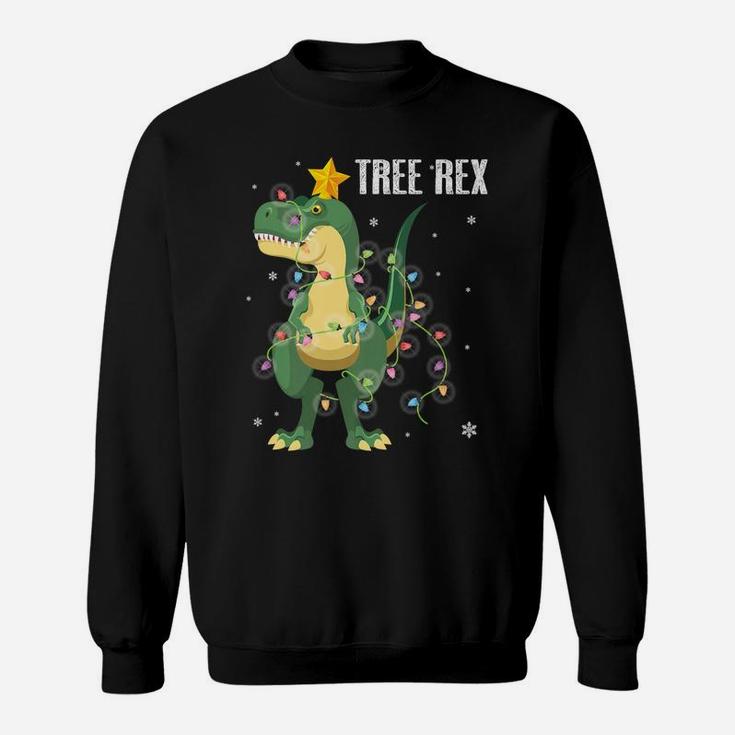 Dinosaur With Christmas Lights Dancing Snow Tree Xmas Rex Sweatshirt