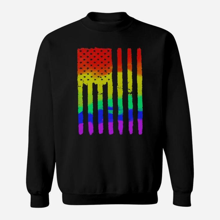 Distressed Rainbow American Flag Gay Pride Patriot Us Sweatshirt