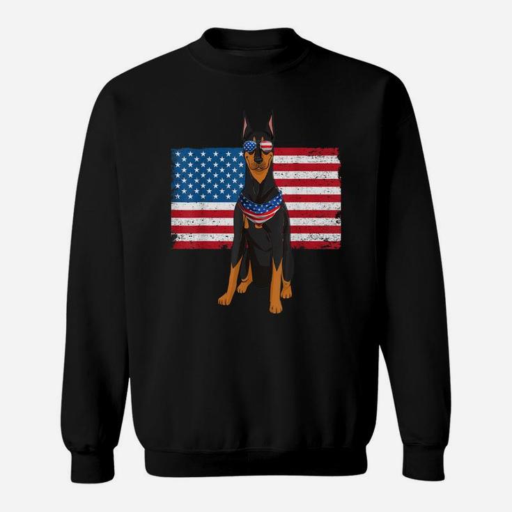 Doberman Dad & Mom American Flag 4Th Of July Usa Funny Dog Sweatshirt