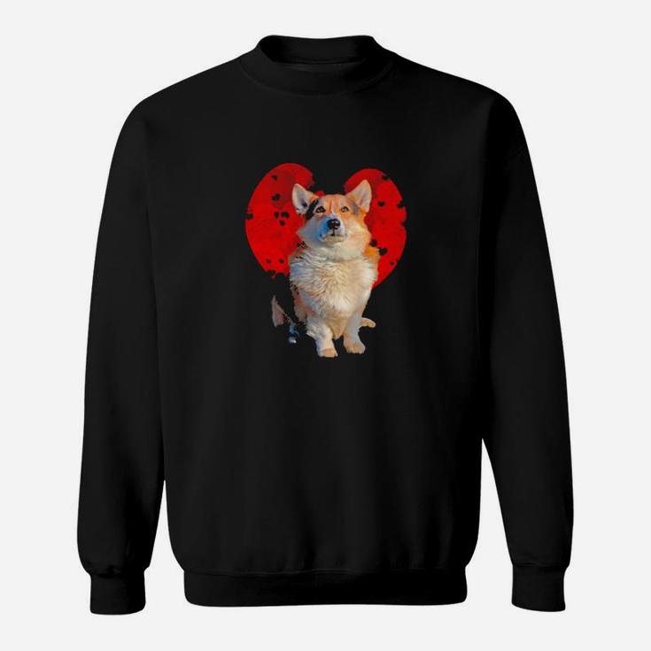Dog Corgi Lover Clouds Red Heart Funny Dog Lover Valentines Day Gift Dog Lover Sweatshirt