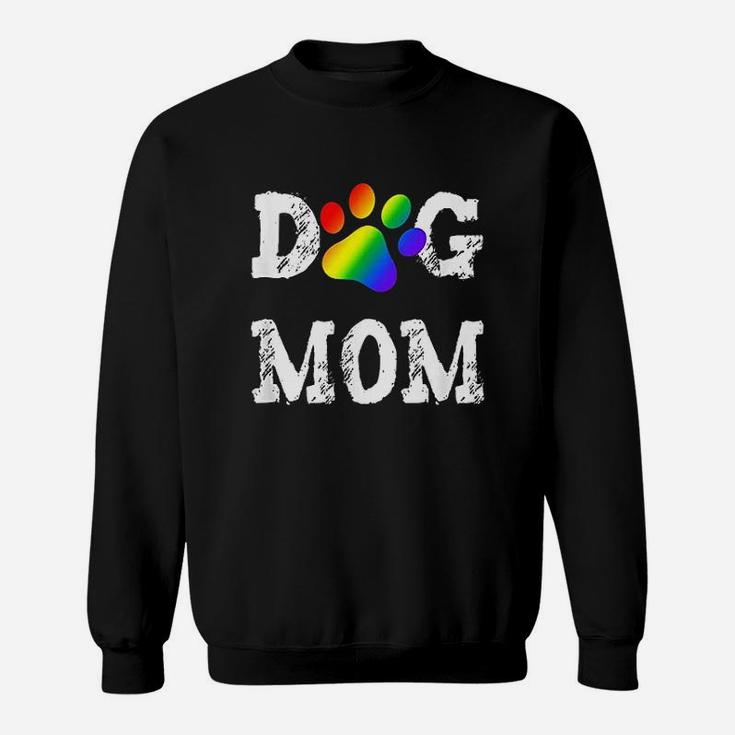 Dog Mom Dog Lover Rainbow Puppy Paw Sweatshirt