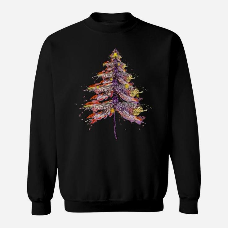 Dragonfly Christmas Tree Colorfull Retro Vintage Watercolor Sweatshirt
