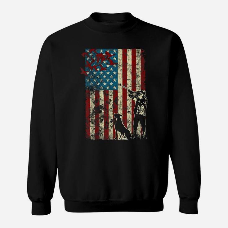 Duck Hunting Distressed Patriotic American Flag Gift Hunters Sweatshirt