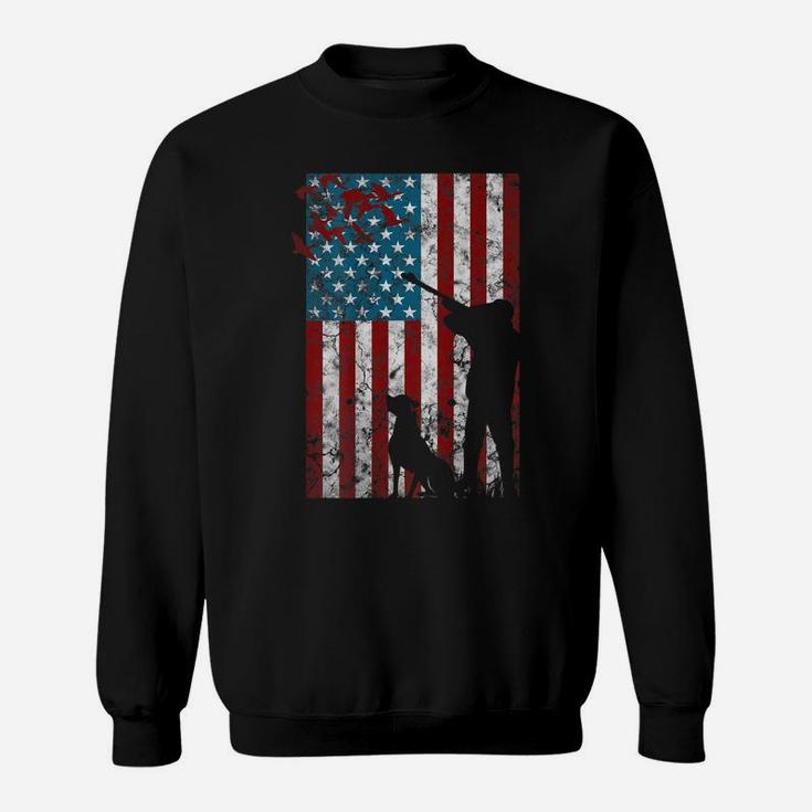 Duck Hunting Distressed Patriotic Gift American Usa Flag Sweatshirt