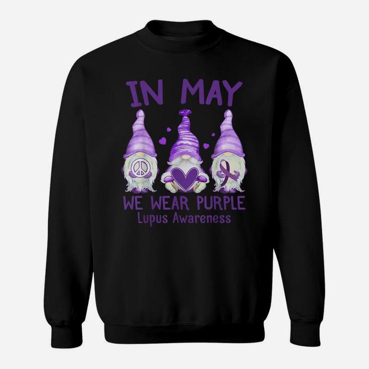 Dy In May We Wear Purple Lupus Awareness Month Cute Gnome Sweatshirt