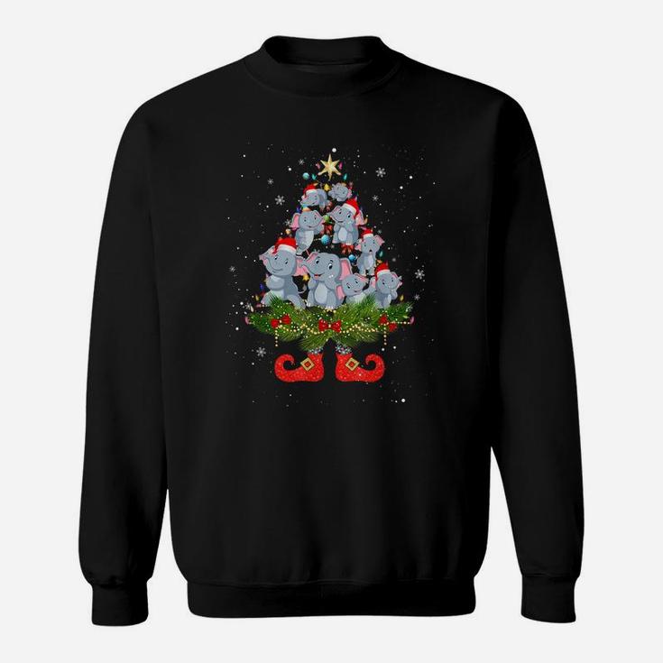 Elephants Christmas Tree Lights Funny Santa Hat Lover Sweatshirt