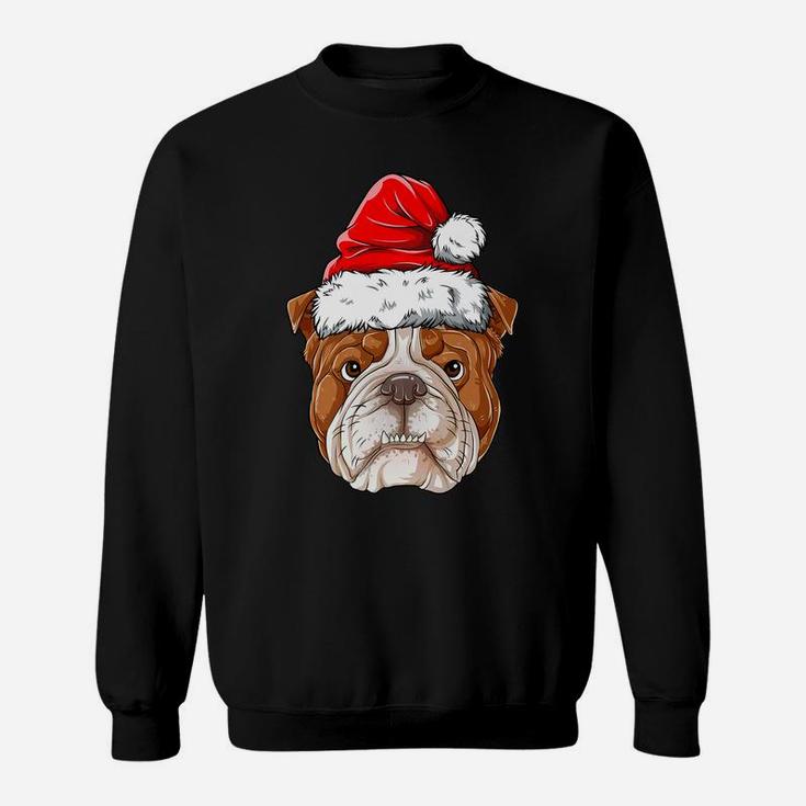 English Bulldog Christmas Dog Santa Hat Xmas Boys Kids Girls Sweatshirt