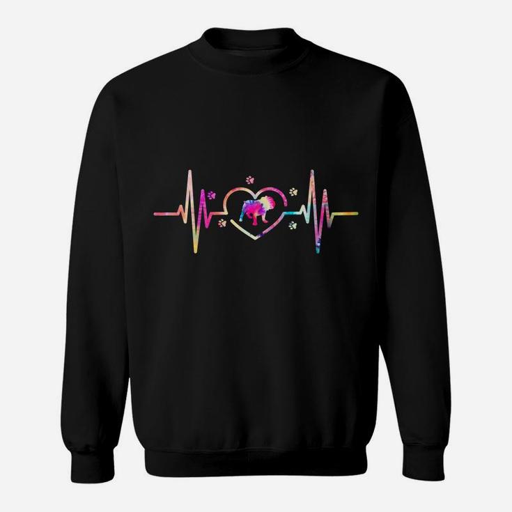 English Bulldog Mom Dad Tie Dye Heartbeat Dog Lover Sweatshirt
