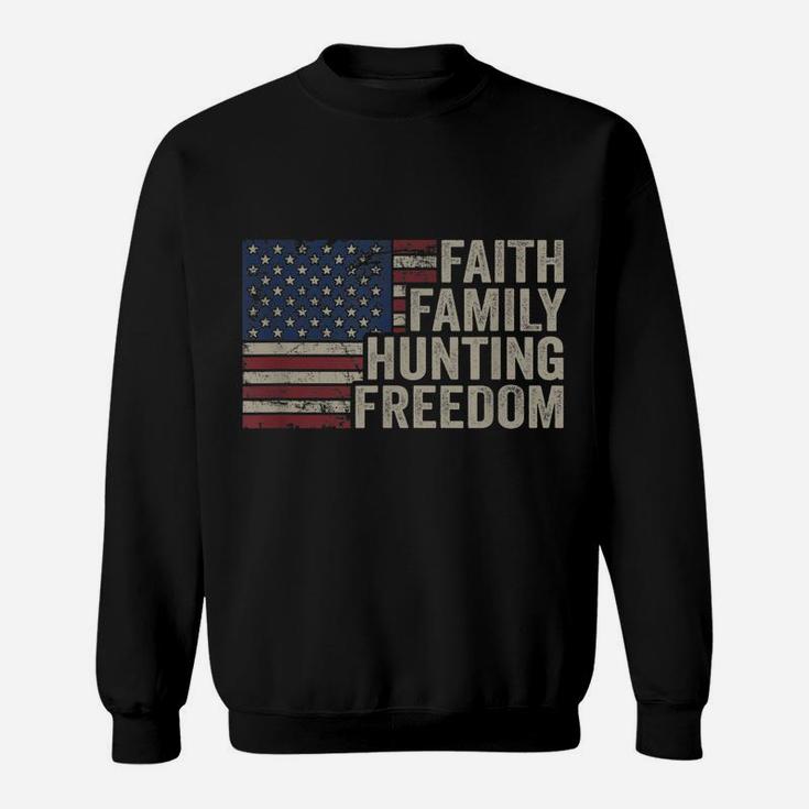 Faith Family Hunting Freedom - Vintage Hunter American Flag Sweatshirt