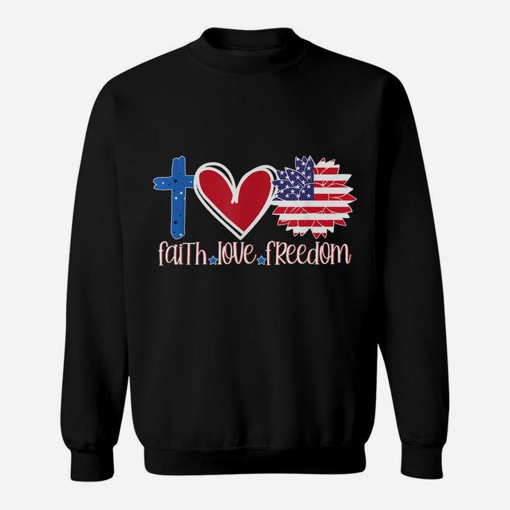 Faith Love Freedom  American Flag Flower Christian Sweatshirt