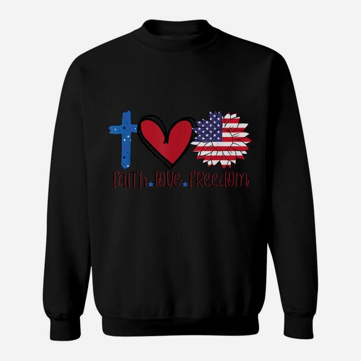 Faith Love Freedom  American Flag Flower Christian Sweatshirt