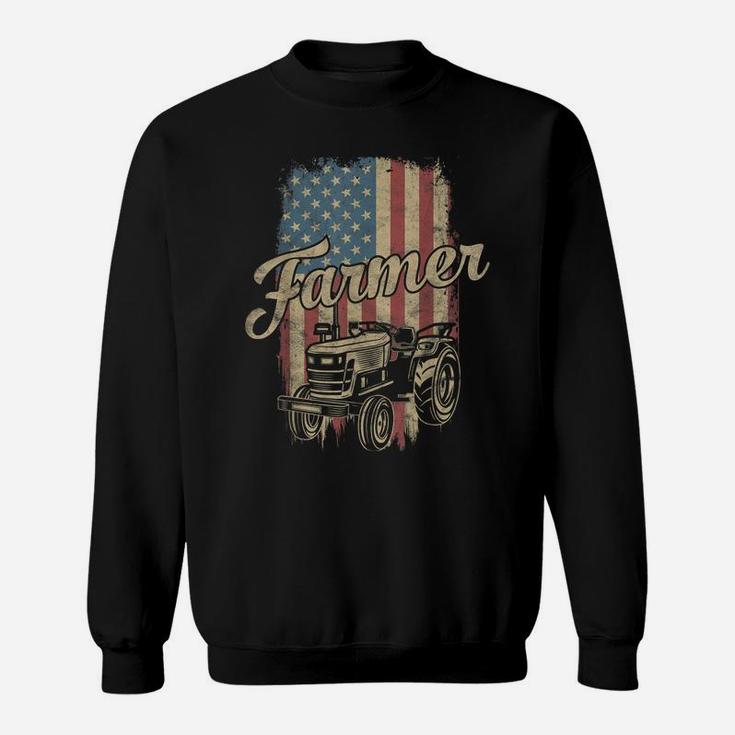 Farmer American Flag Retro Farming Tractor Usa Patrioticic Sweatshirt