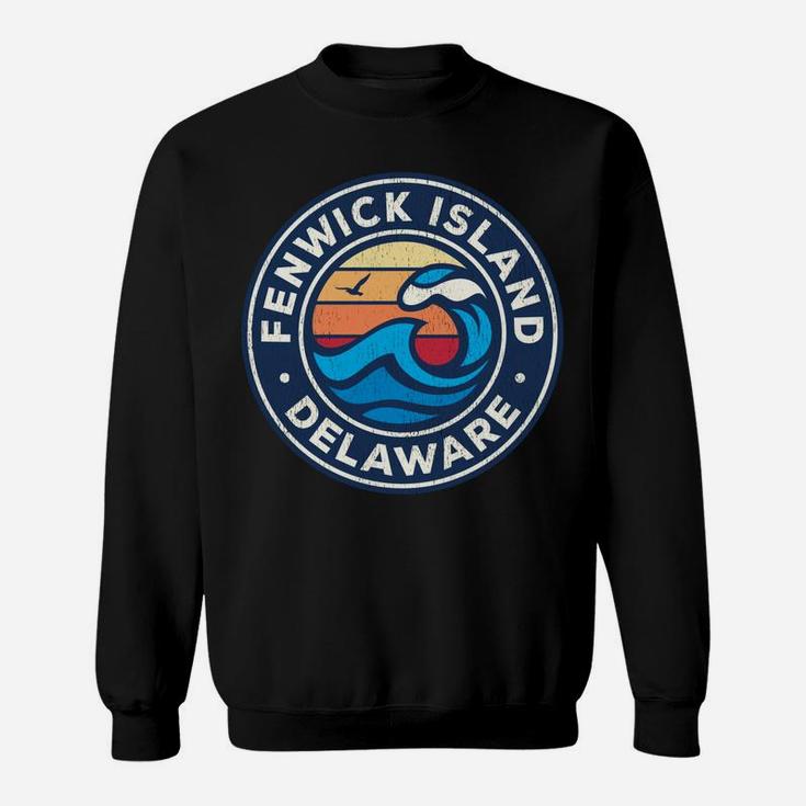 Fenwick Island Delaware De Vintage Nautical Waves Design Sweatshirt