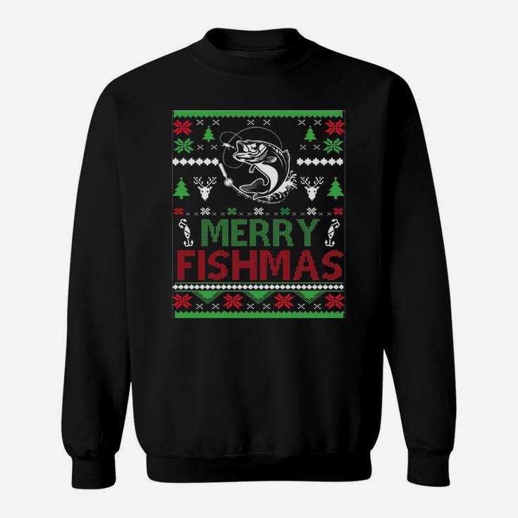 Fishing Ugly Christmas Apparel Bass Fish, Merry Fishmas Sweatshirt Sweatshirt
