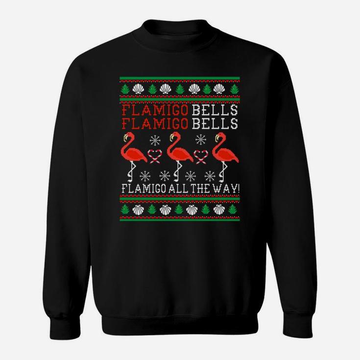 Flamingo Bells All The Way Ugly Christmas Funny Holiday Sweatshirt Sweatshirt
