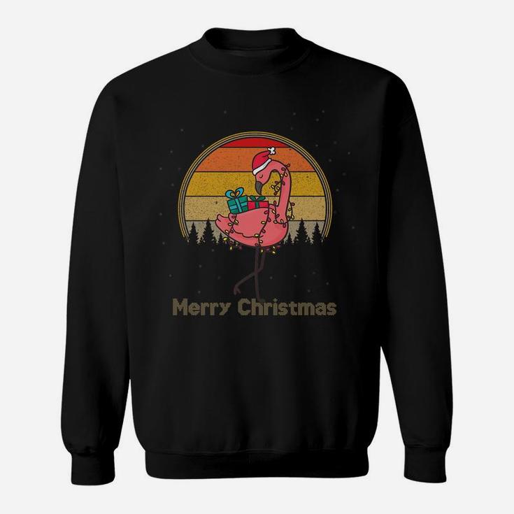 Flamingo Christmas On Vintage Sunset Santa Hat Merry Xmas Sweatshirt