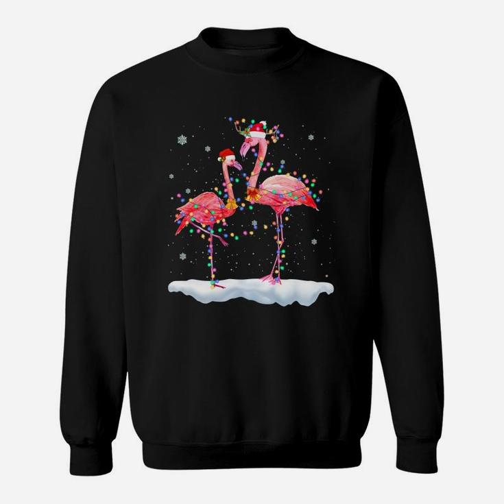 Flamingo Christmas Tree Santa Hat Xmas Light Merry Christmas Sweatshirt Sweatshirt