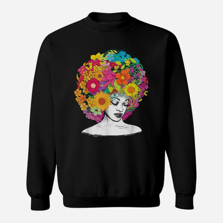 Flower Afro Women Black Queen African American Melanin Queen Sweatshirt