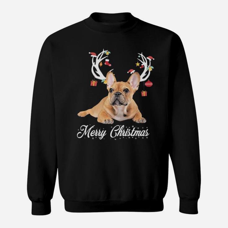 French Bulldog Reindeer Horns Merry Xmas Dog Lover Gift Sweatshirt