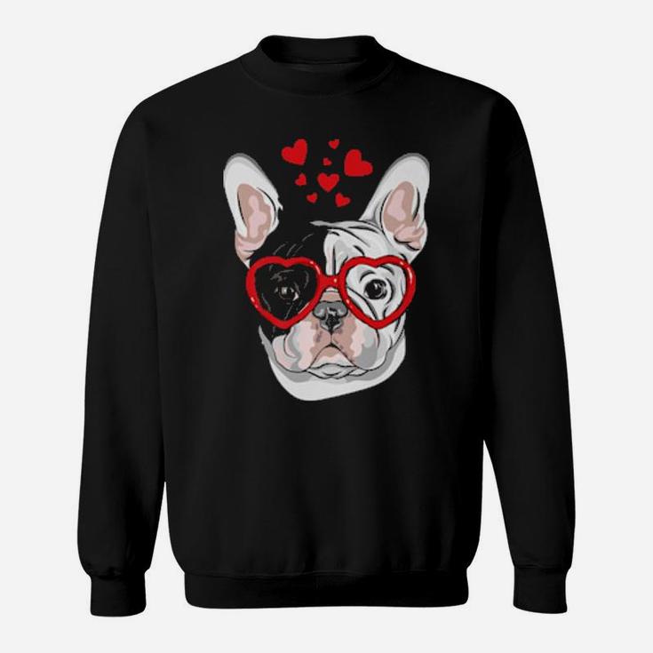 French Bulldog Sunglasses Heart Cute Dog Valentine Sweatshirt