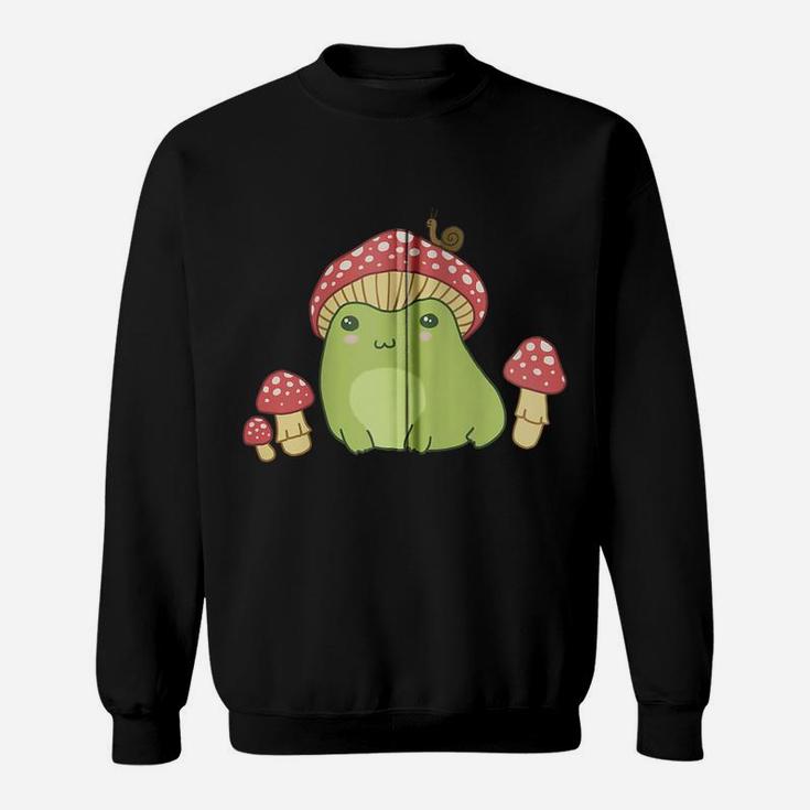 Frog With Mushroom Hat & Snail - Cottagecore Aesthetic Zip Hoodie Sweatshirt