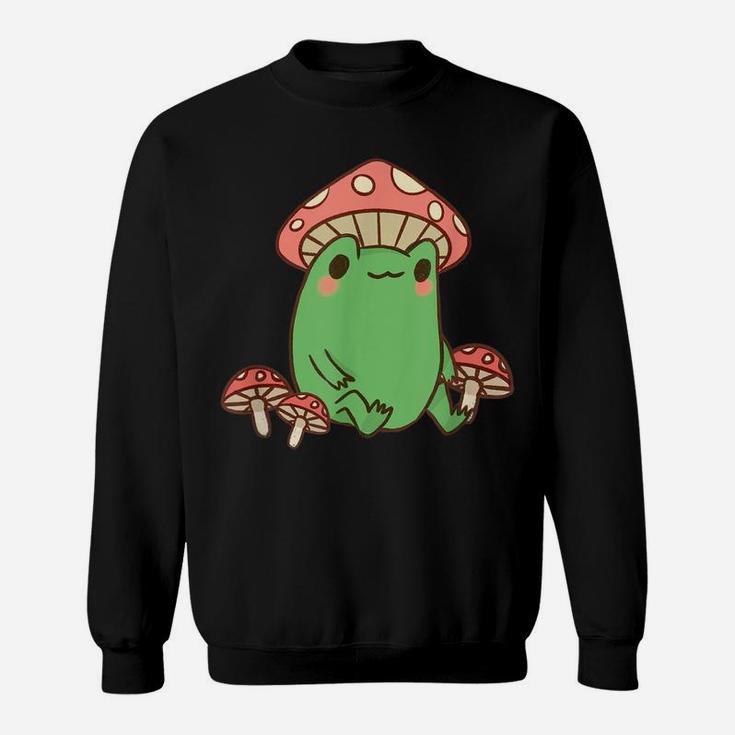 Frog With Mushroom Hat Cute Cottagecore Aesthetic Sweatshirt