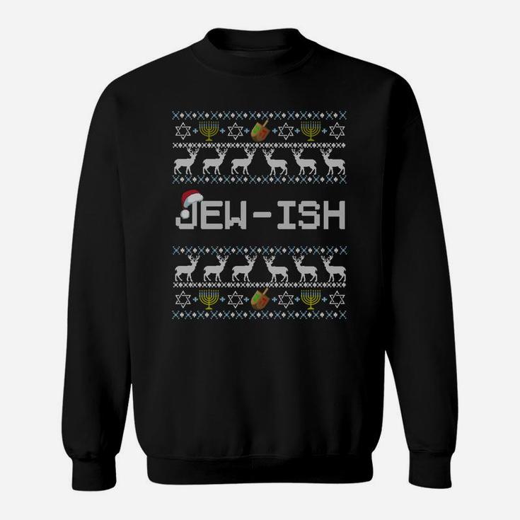 Fun Ugly Hanukkah Sweater Jew-Ish Santa Hat Merry Christmas Sweatshirt Sweatshirt