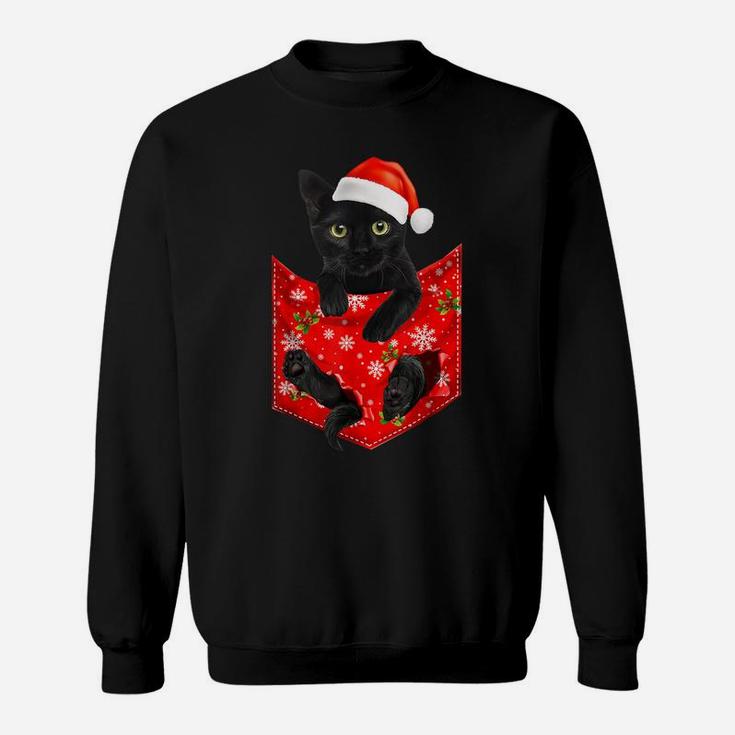 Funny Black Cat Christmas Pocket For Cat Lovers Sweatshirt