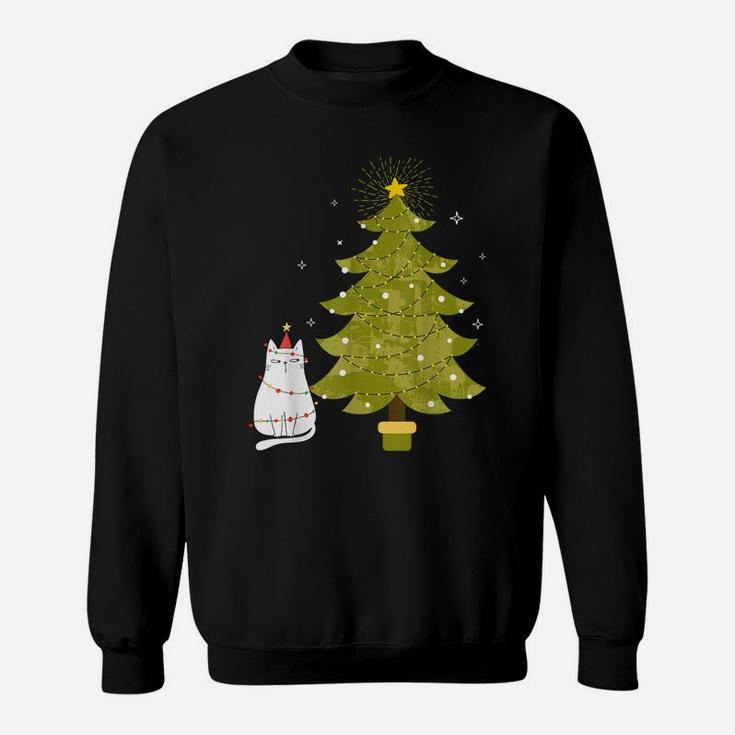 Funny Cat Christmas Tree Cat Santa Xmas Boys Girls Sweatshirt
