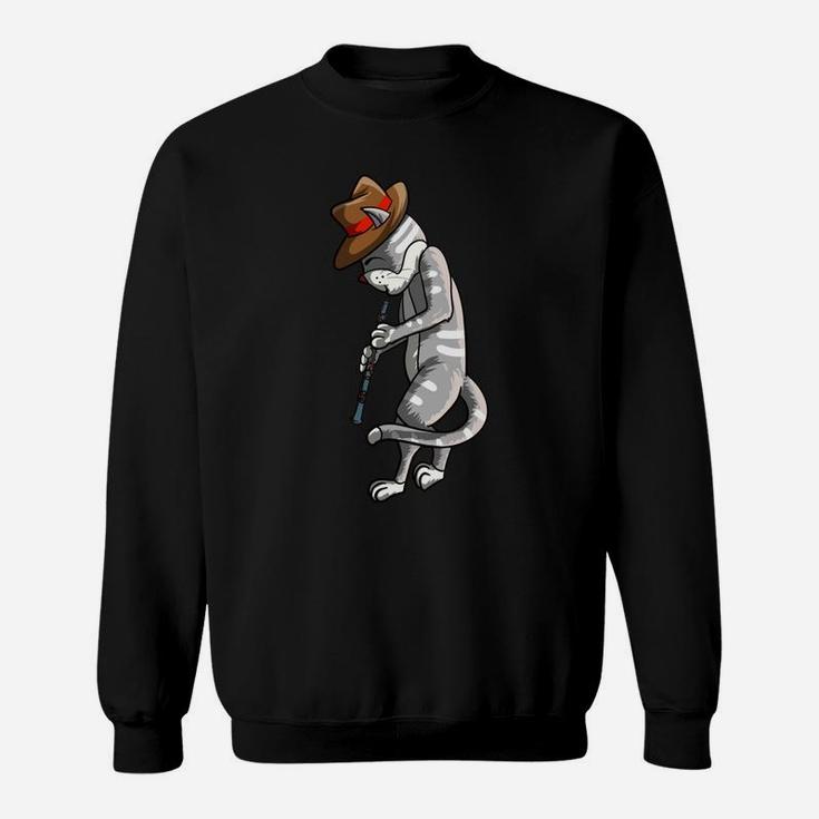 Funny Cat Playing Oboe | Cool Animal Pipe Musician Love Gift Sweatshirt