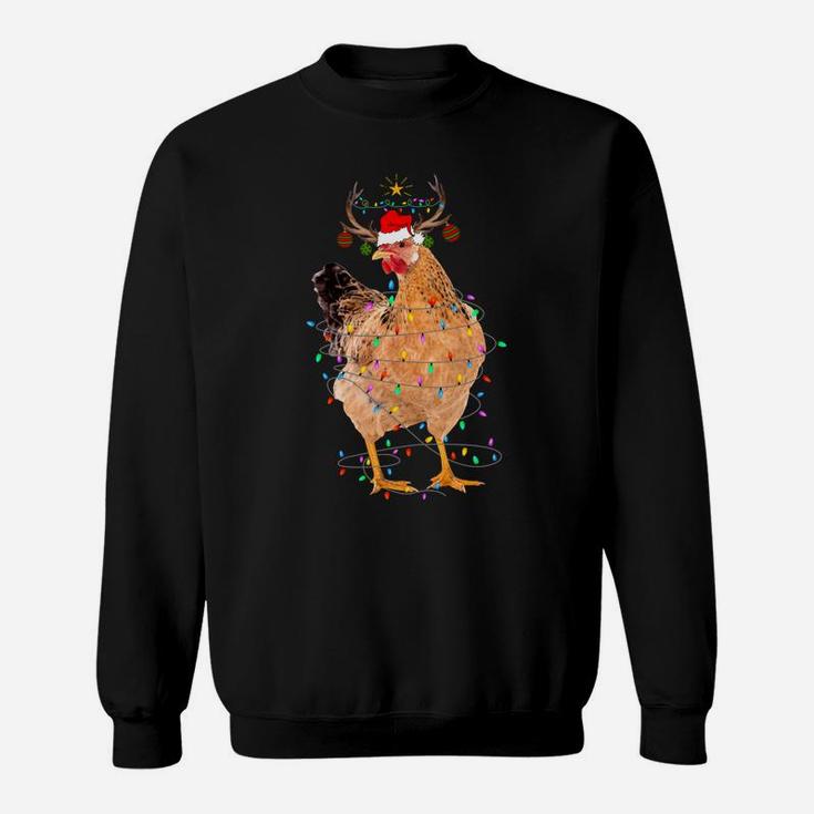 Funny Chicken Lights Santa Hat Sweater Xmas Tree Christmas Sweatshirt