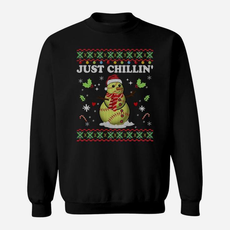Funny Chillin' Snowman Softball Ball Ugly Christmas Sweater Sweatshirt Sweatshirt