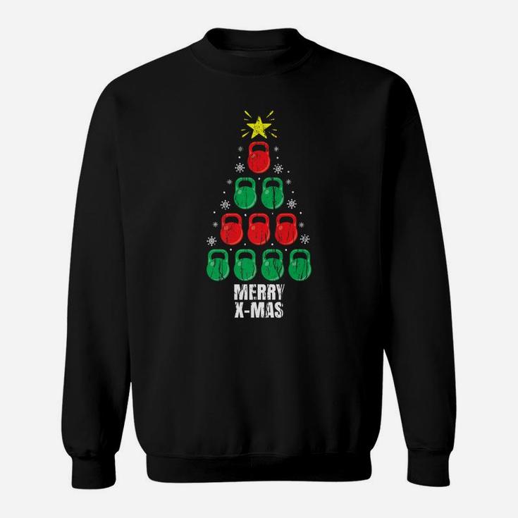 Funny Christmas Kettlebells Tree Design Holiday Gift Workout Sweatshirt
