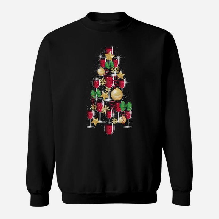 Funny Christmas Wine Lover Gifts Xmas Tree Of Wine Glasses Sweatshirt Sweatshirt