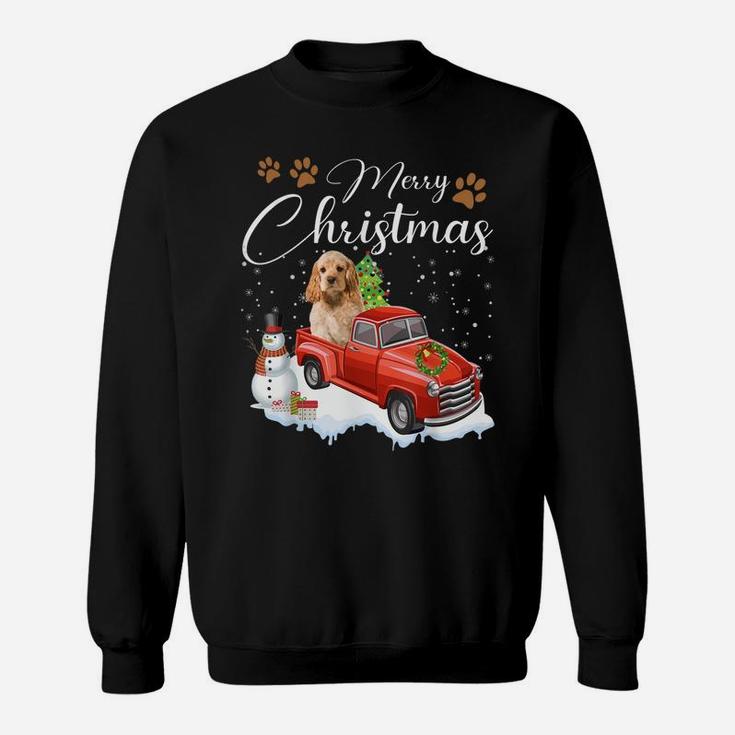 Funny Cocker Spaniel Dog Snow Red Truck Christmas Xmas Tree Sweatshirt Sweatshirt
