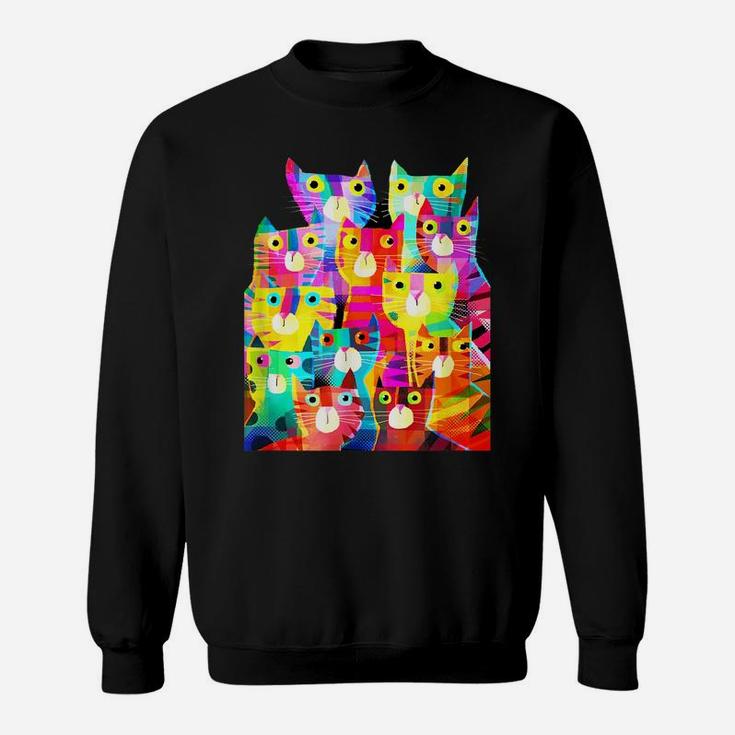 Funny Colorful Cats Shirt For Cat Lovers- Mother's Day Gift Sweatshirt