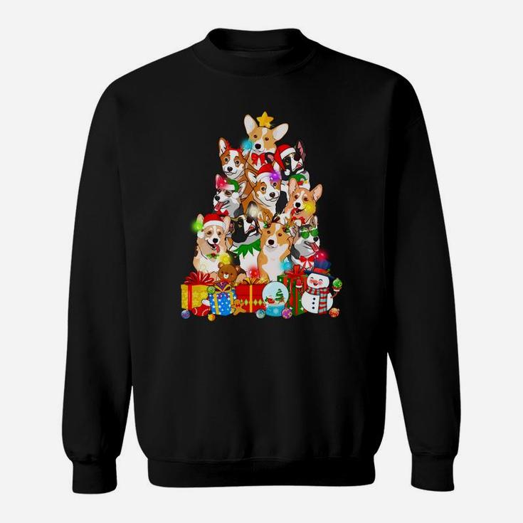 Funny Corgi Christmas Tree Lights Gift Dog Lover Sweatshirt