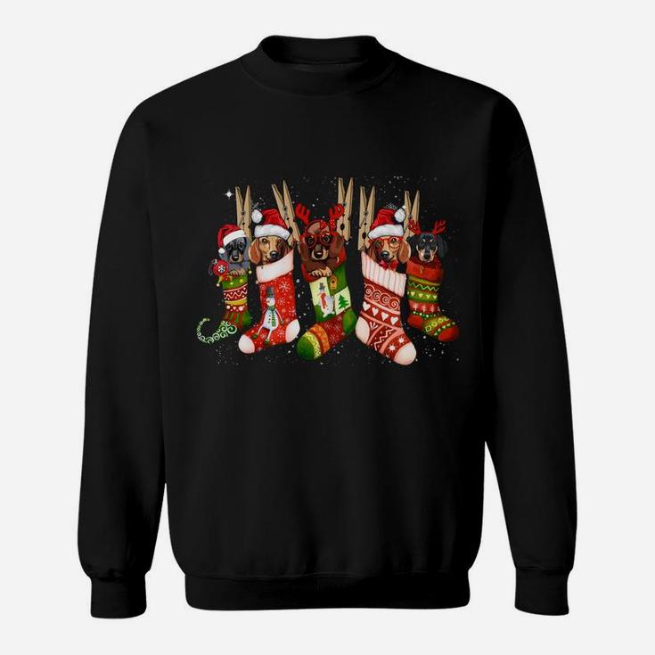 Funny Dachshund Dog In Christmas Sock Santa Hat Xmas Dog Sweatshirt Sweatshirt