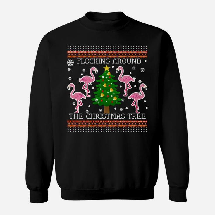 Funny Flamingo Ugly Christmas Tree Snow Sweater Jumper Sweatshirt